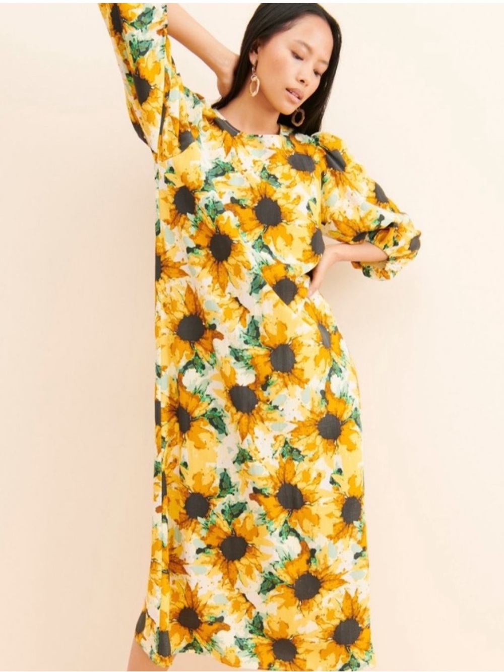 Just Female Yellow Sunflower-Print Midi Dress